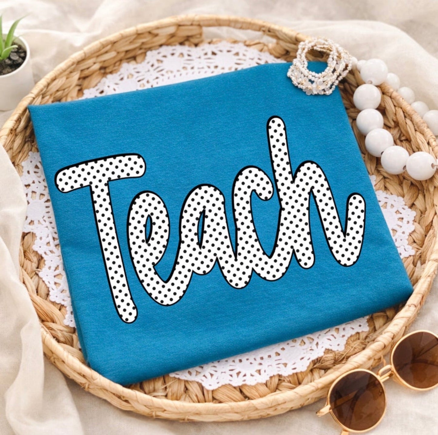 Teach Polka Dot (Tultex Teal DTF Tee) 1/2 Penny Wholesale