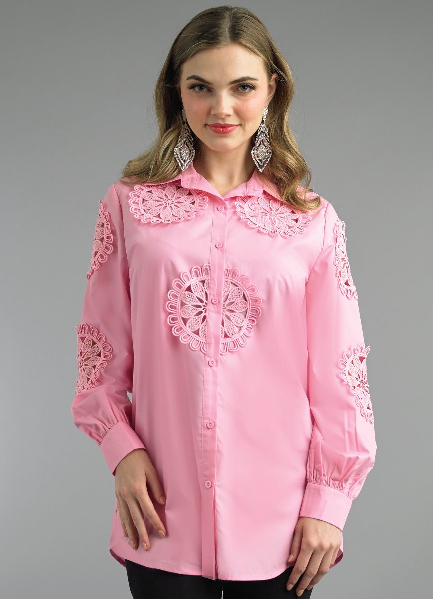 2-Piece Cotton Blend Blouse w/ Lace Trimming S101 LILY&TAYLOR