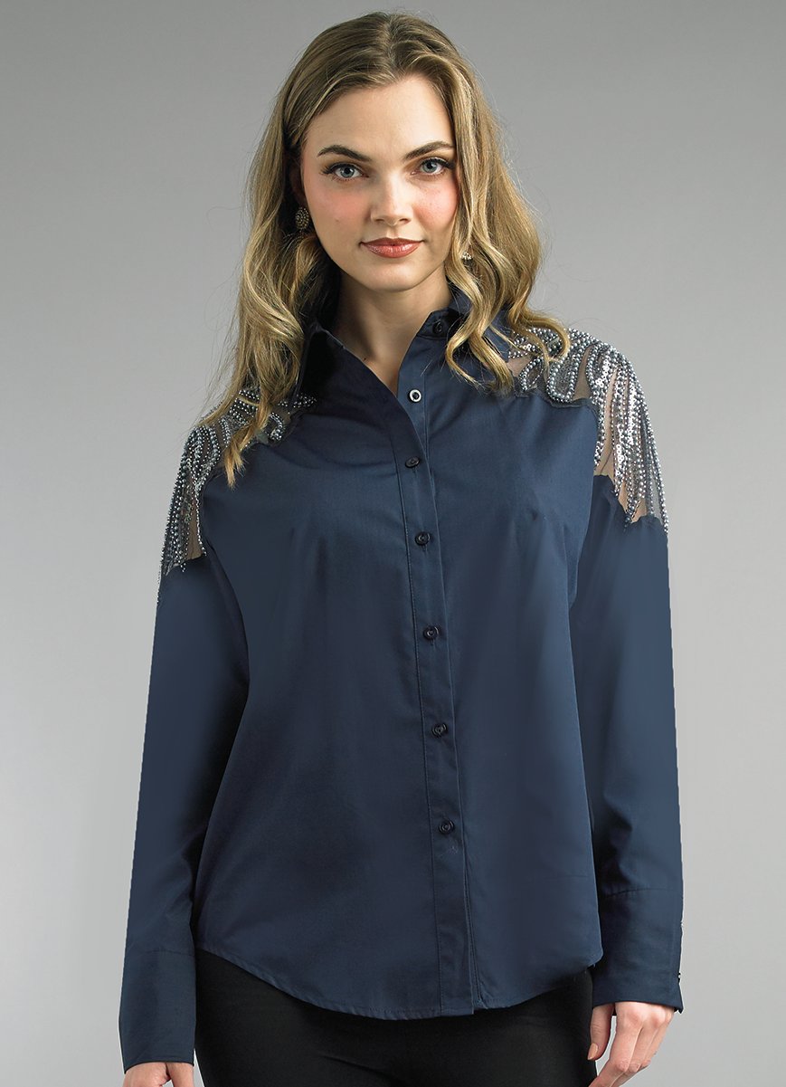 2-Piece Cotton Blend Blouse w/ Shoulder Sequin Trimming S106 LILY&TAYLOR