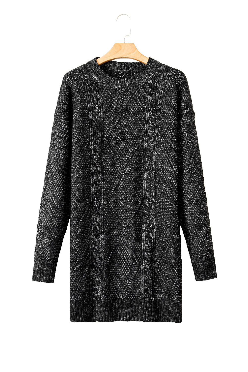 Mist Green Twist Cable Knit Drop Shoulder Loose Fit Sweater Dress