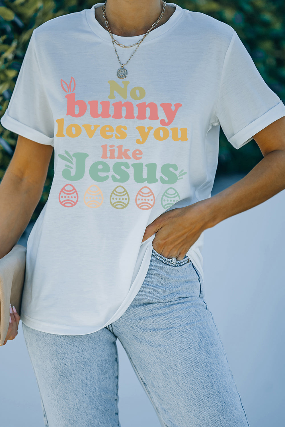 White No bunny loves you like Jesus Graphic Easter Day T-shirt