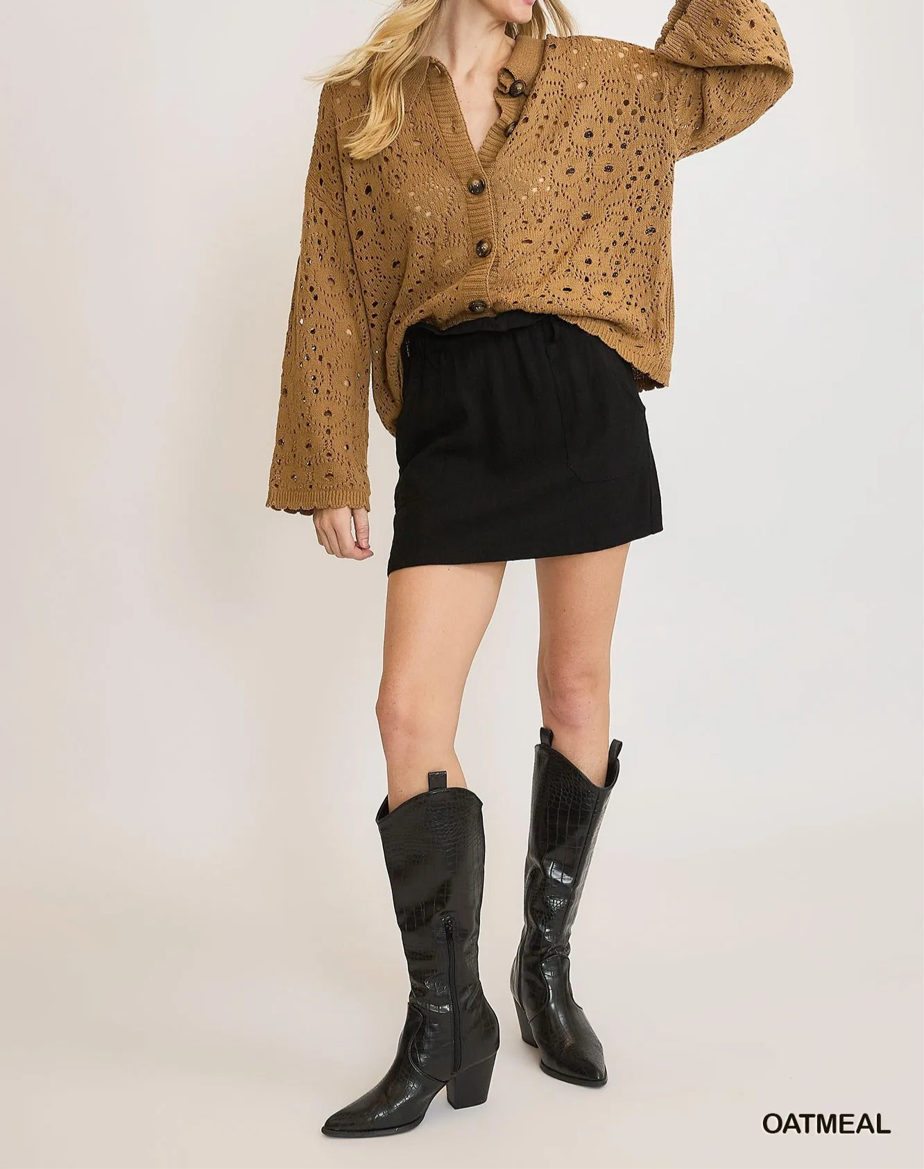 Umgee Crochet Button Down Knit Cardigan