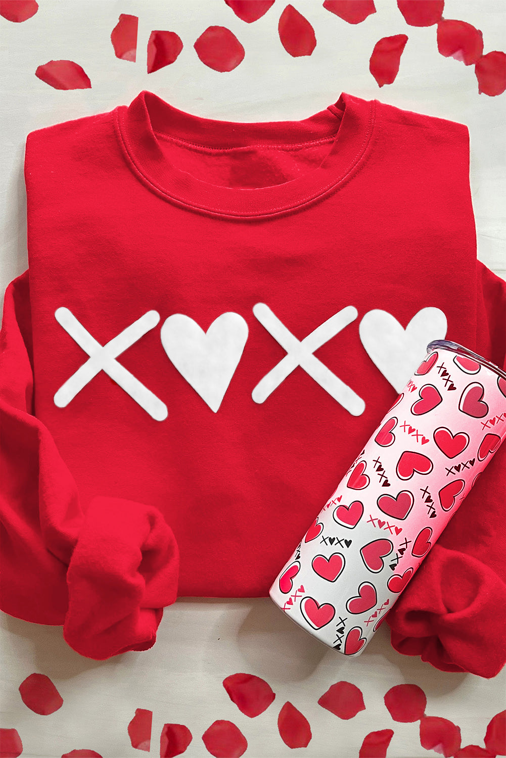 Red XOXO Heart Print Valentine Graphic Sweatshirt