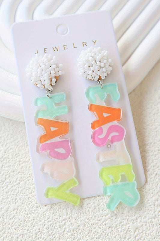 Pink Colorful HAPPY EASTER Drop Earrings