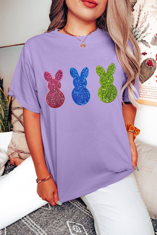 Wisteria Easter Shiny Bunny Graphic Crewneck T Shirt