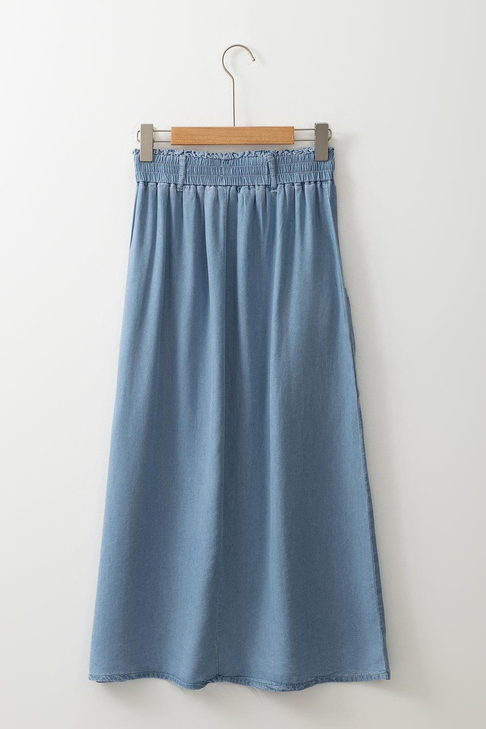 Beau Blue Buttoned Front High Waist Side Pockets Denim Maxi Skirt