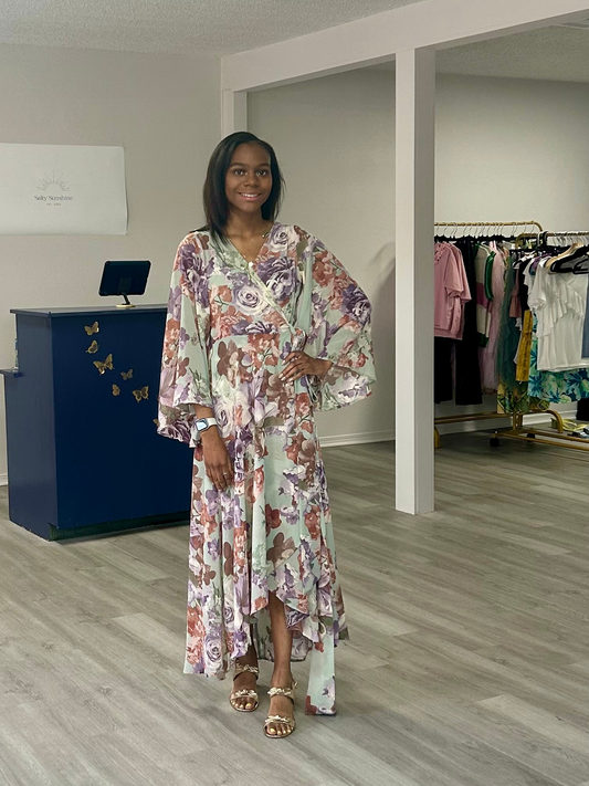 High Low Floral Wrap Maxi Dress / L Salty Sunshine