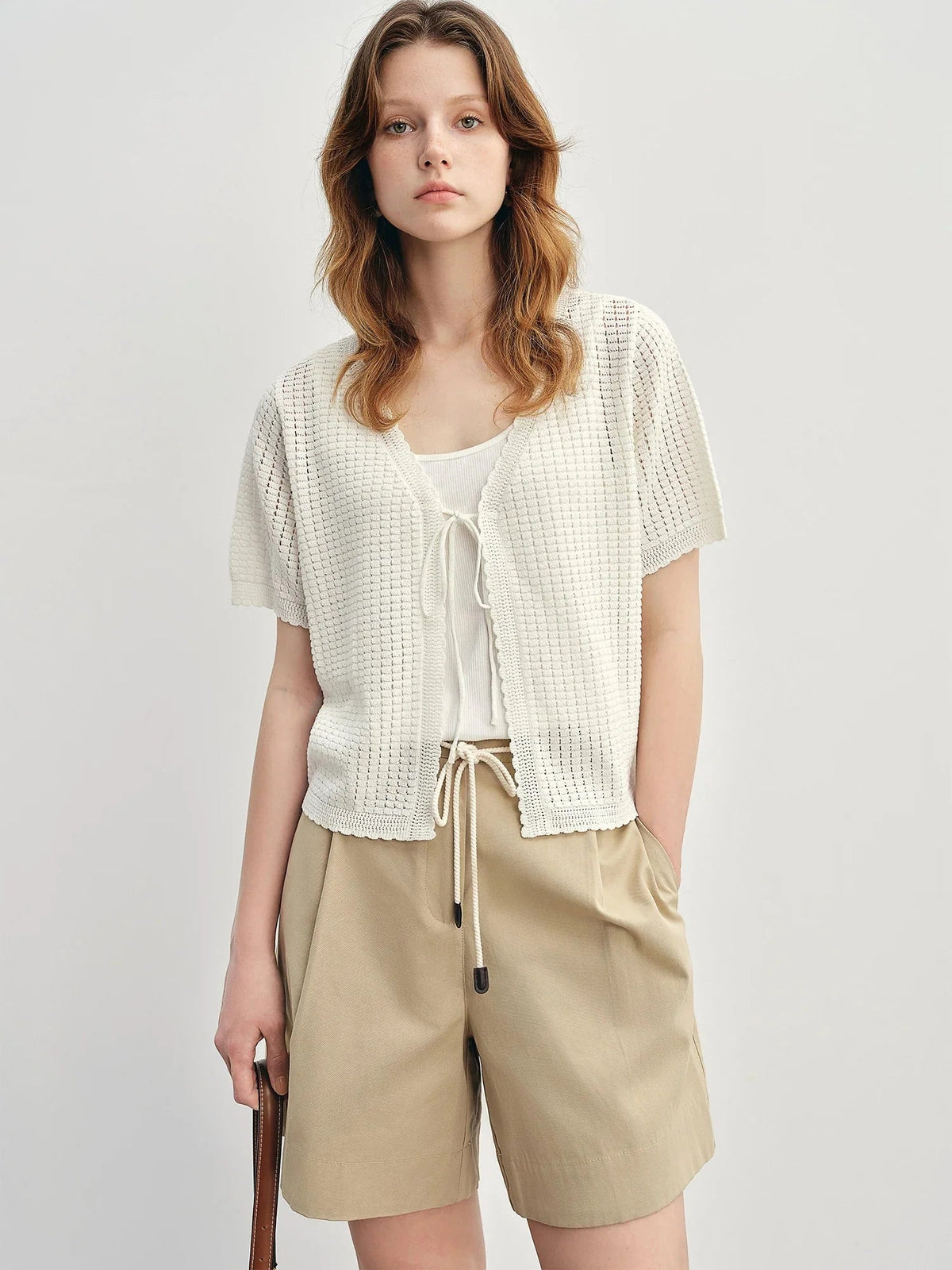 Textured Mesh Cardigan Relaxed Resort to Office Fit Loran