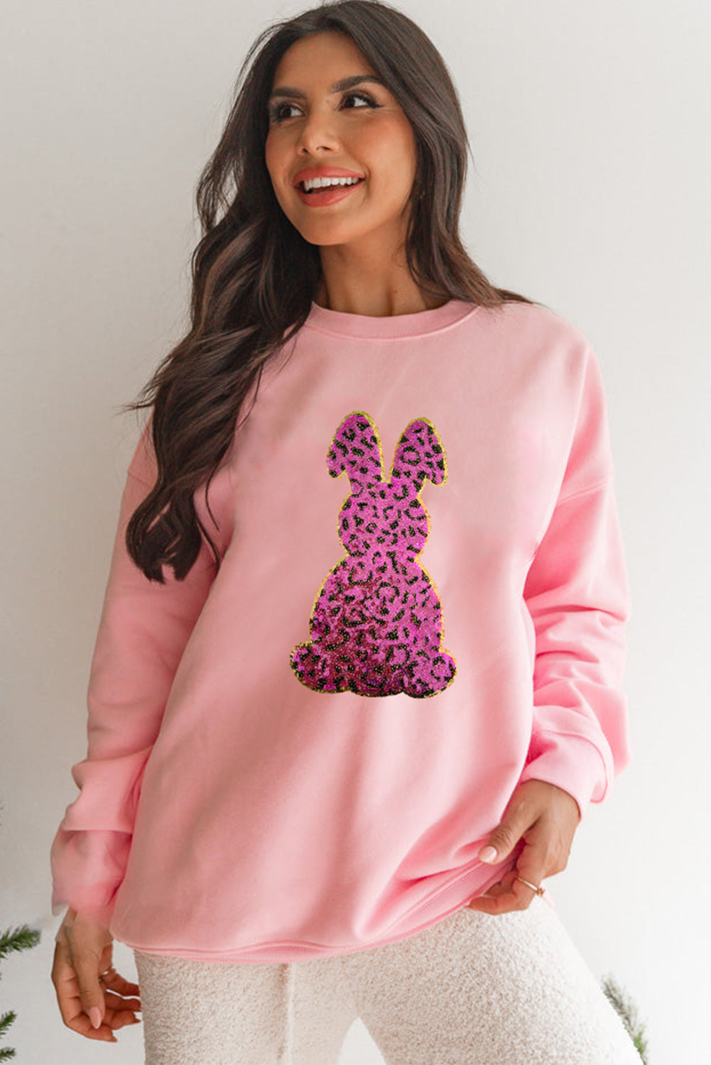 Pink Cheetah Easter Rabbit Graphic Sweatshirt