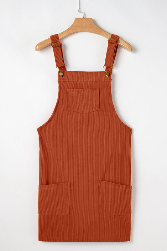 Cinnamon Corduroy Front Pockets Overall Dress