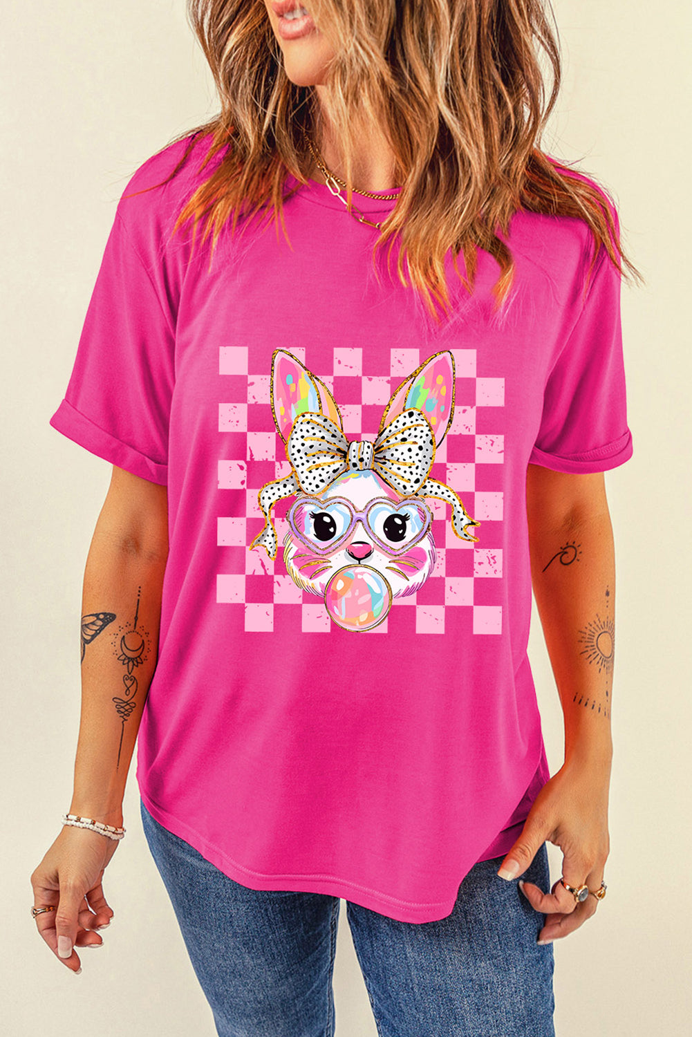 Rose Red Plaid Bubble Gum Rabbit Graphic Eater T Shirt