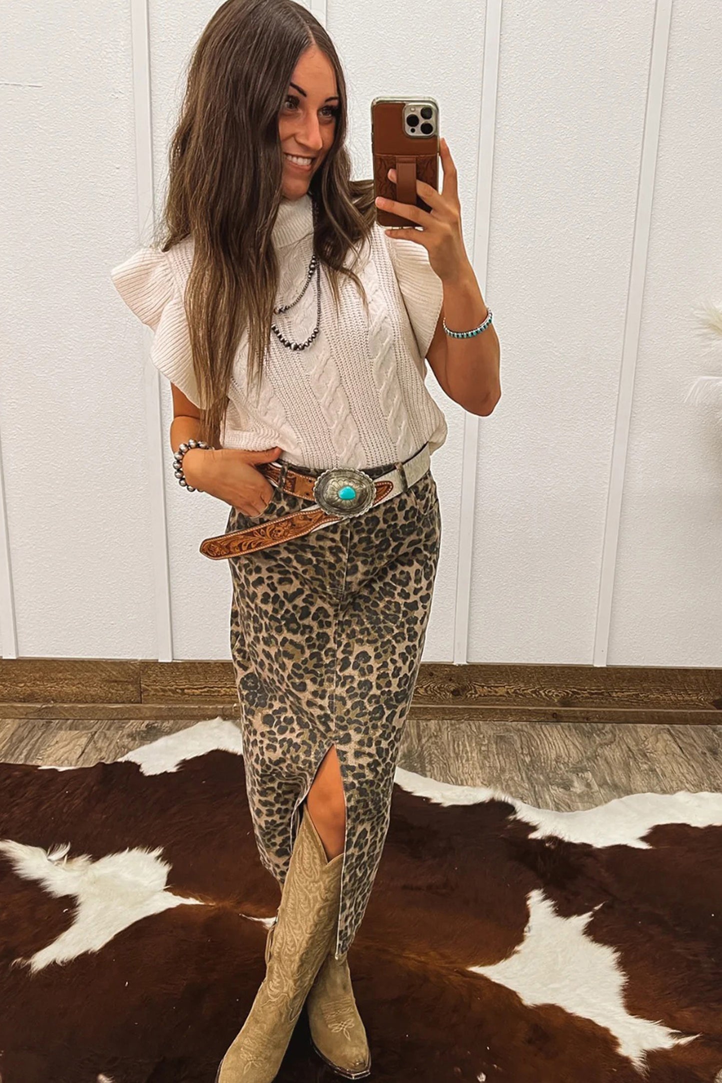 Tomato Red Cable Knit Turtleneck Ruffled Short Sleeve Sweater