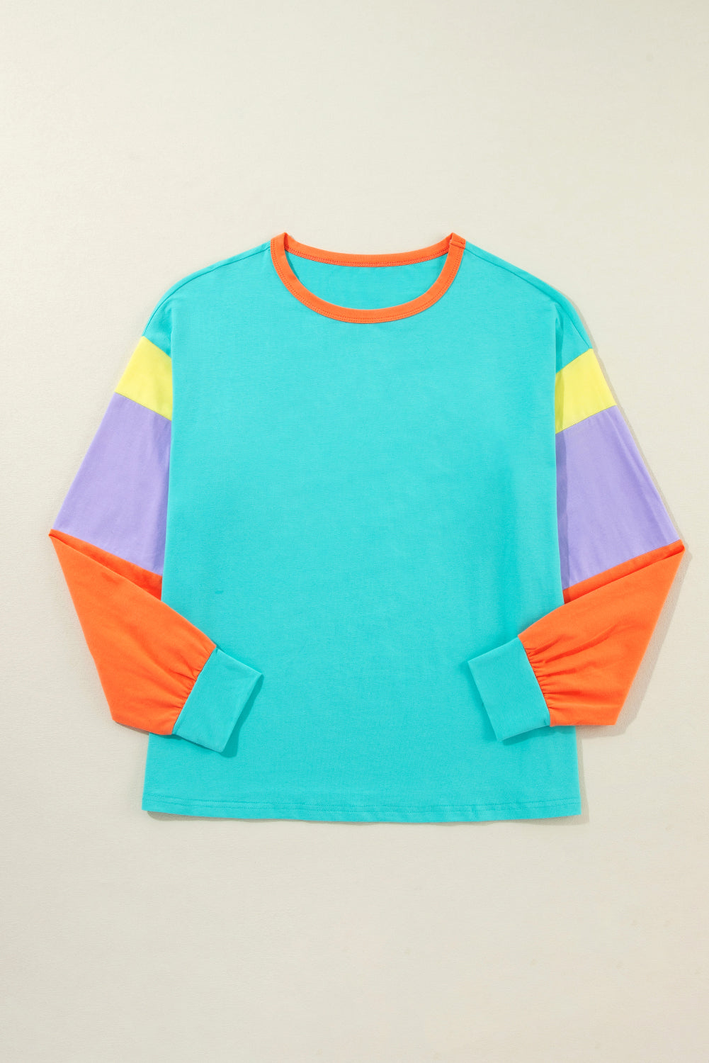 Green Color Block Sleeve Loose Fit Top