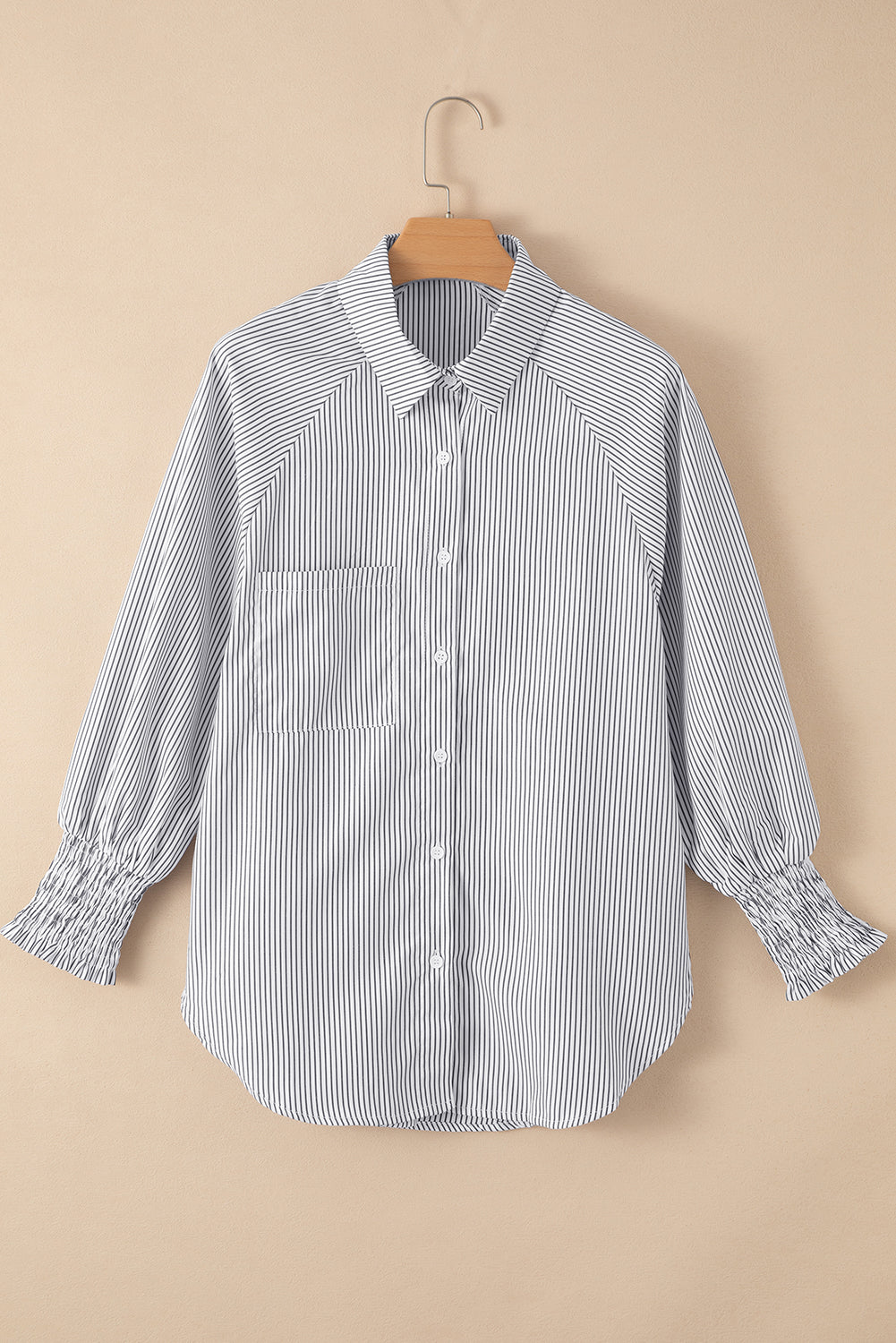 Striped Casual Shirred Cuffs Shirt