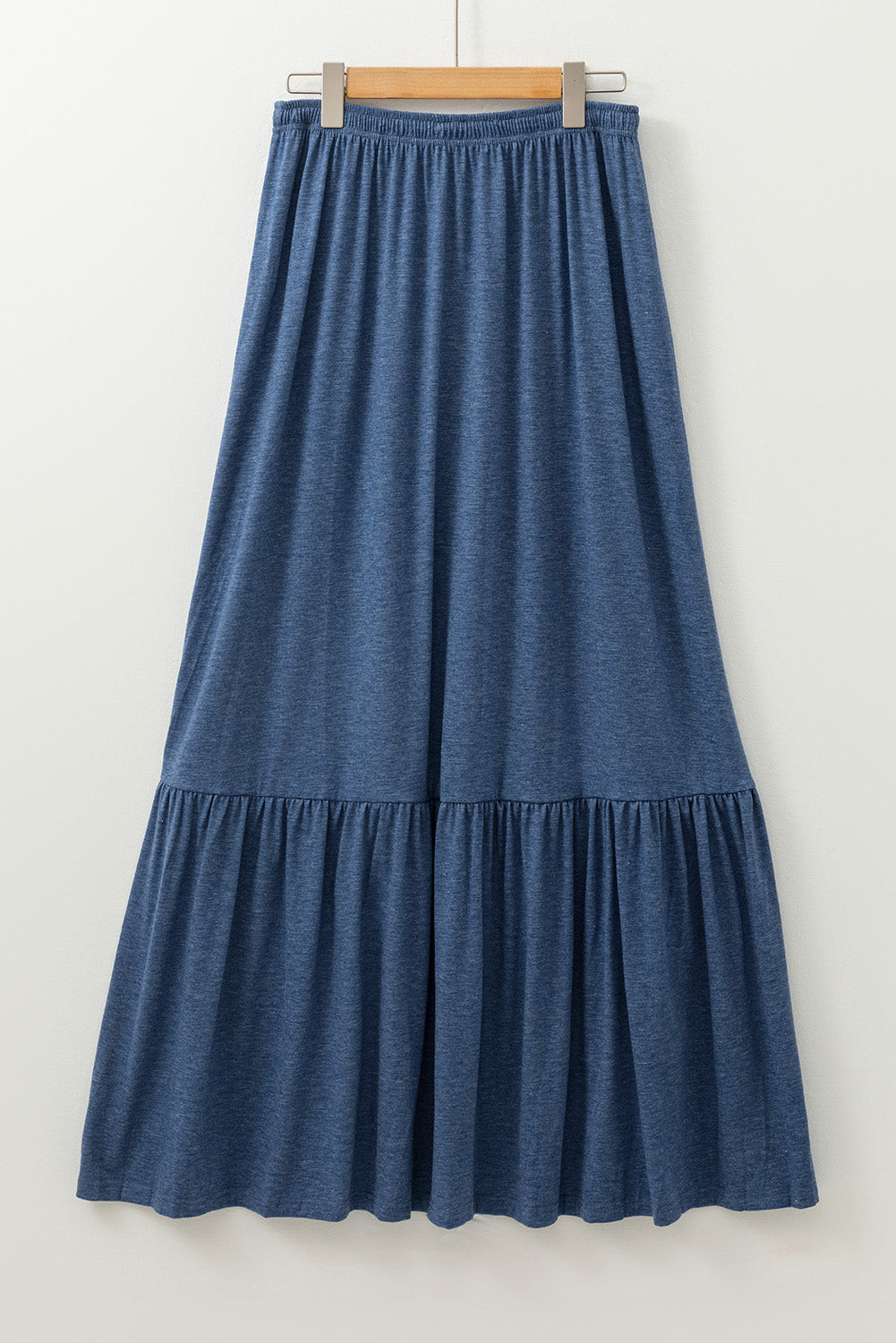 Sail Blue Solid Color Lace up High Waist Tiered Maxi Skirt