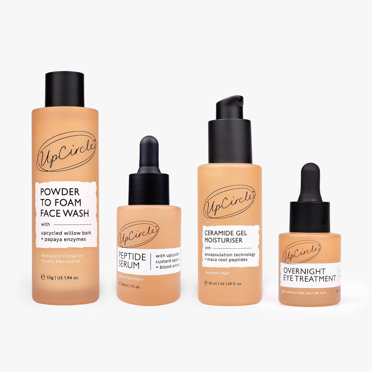 The Menopause Skin Set: Face Wash, Peptide Serum, Overnight Eye Treatment + Ceramide Gel Moisturizer UpCircle