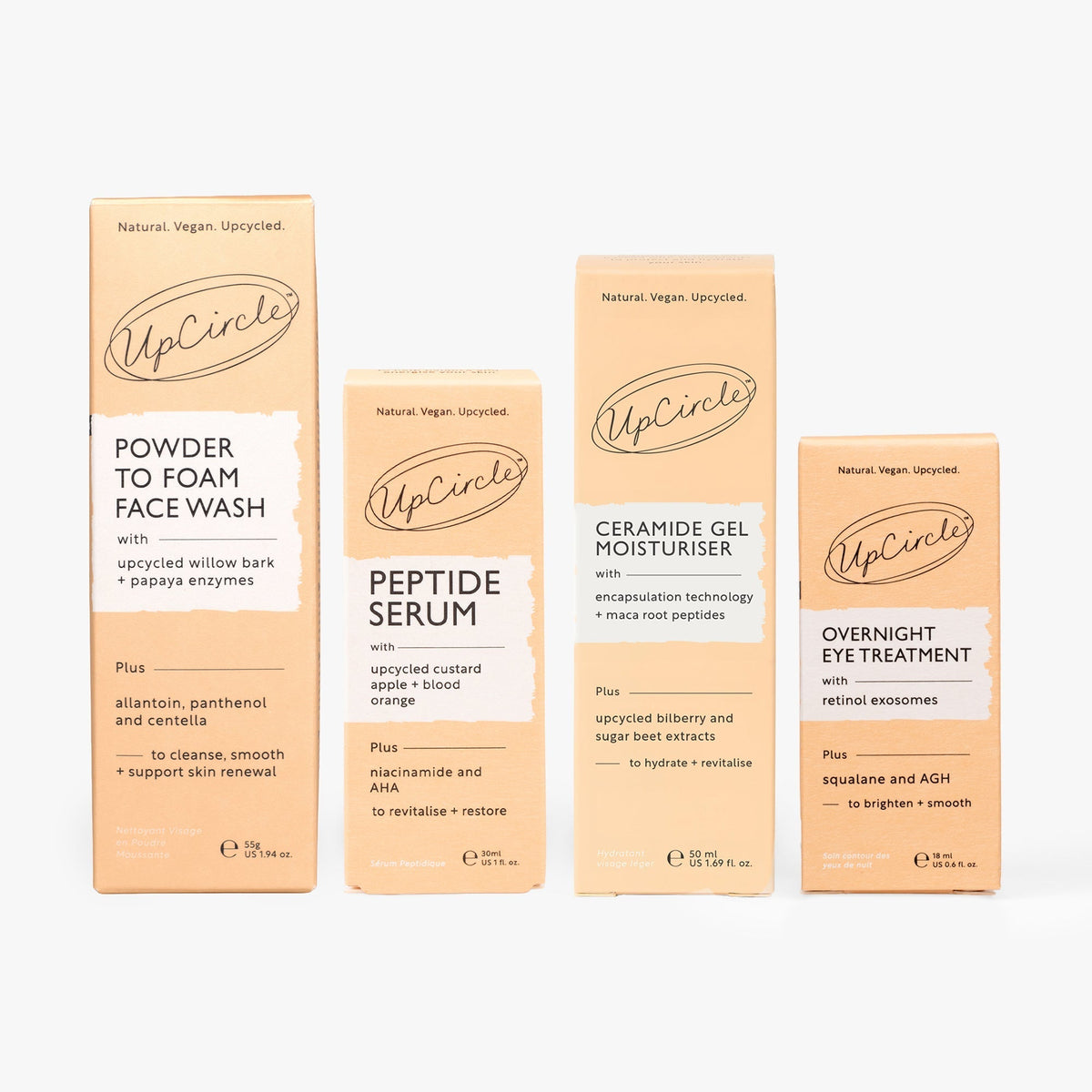 The Menopause Skin Set: Face Wash, Peptide Serum, Overnight Eye Treatment + Ceramide Gel Moisturizer UpCircle