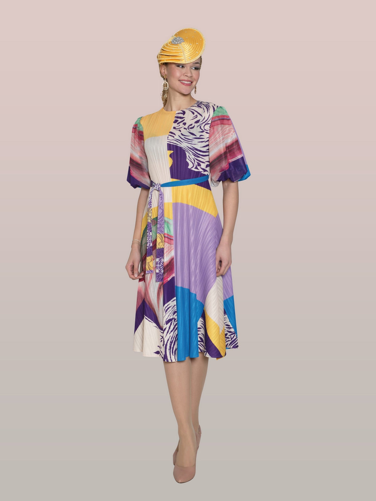 Fine Pleated Maxi Dress w/ Removable Belt 5170 LILY&TAYLOR