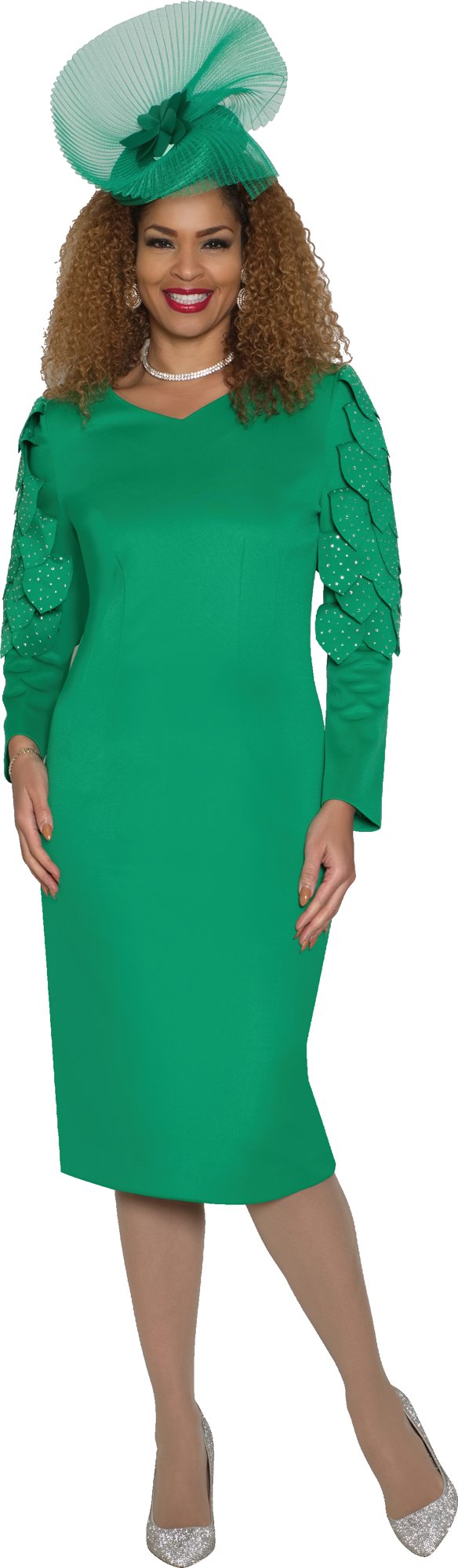 Ponte Knit Dress w/ Rhinestone Leaf Petal Shoulder 4901 LILY&TAYLOR