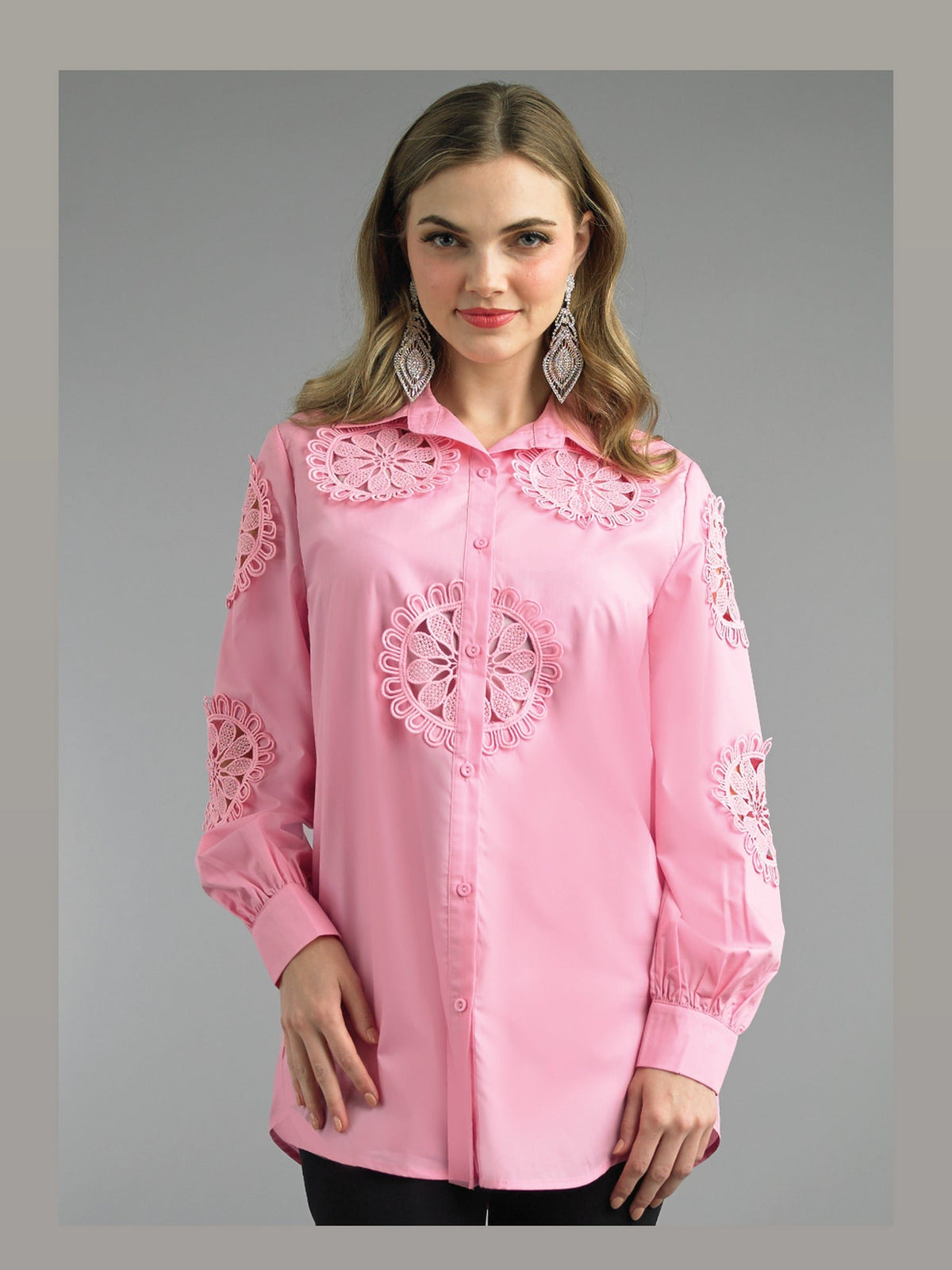 2-Piece Cotton Blend Blouse w/ Lace Trimming S101 LILY&TAYLOR