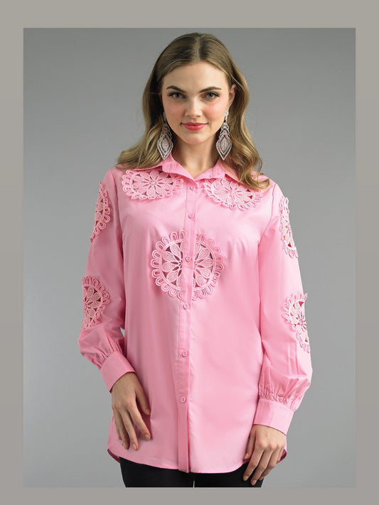 2-Piece Cotton Blend Blouse w/ Lace Trimming S101 LILY&TAYLOR