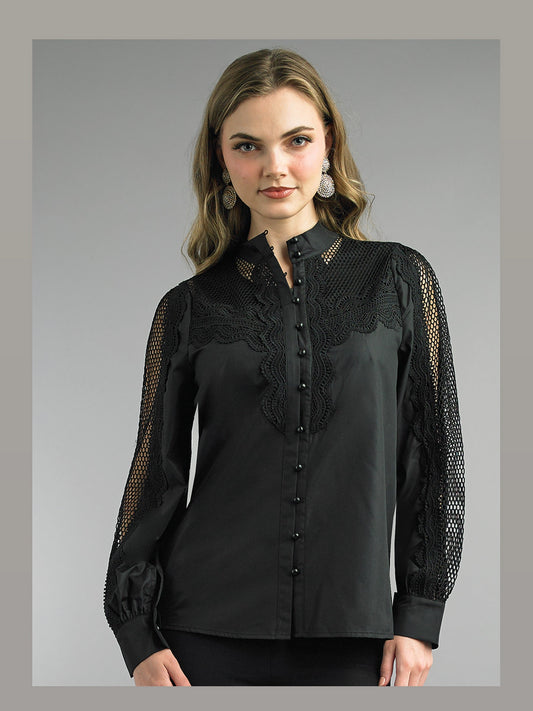 2-Piece Cotton Blend Blouse w/ Lace Trimming S104 LILY&TAYLOR