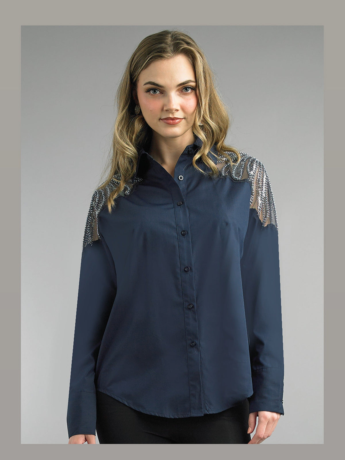 2-Piece Cotton Blend Blouse w/ Shoulder Sequin Trimming S106 LILY&TAYLOR